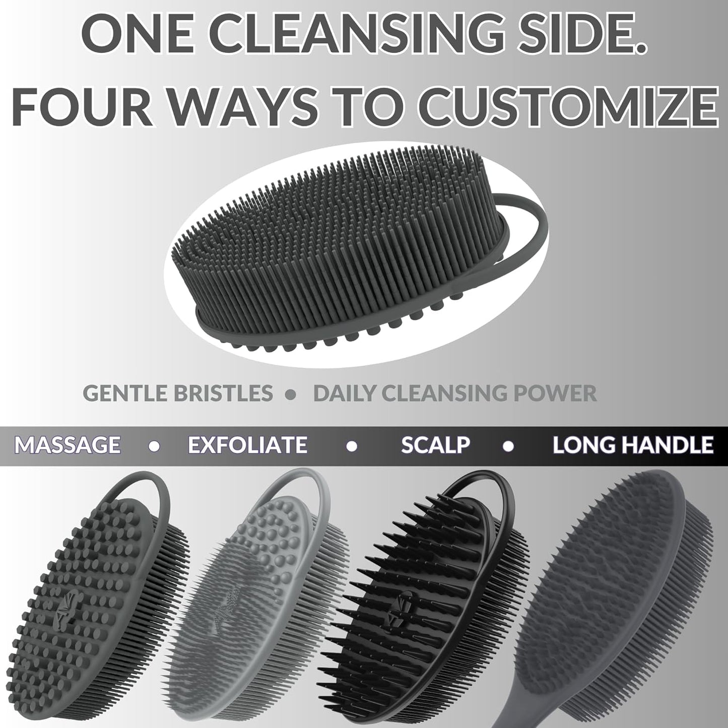 Silicone Body Scrubber – Gentle Shower Brush & Loofah Alternative- Food Grade & Lab Tested – Fast-Drying, Hygienic, Bpa-Free Silicone Body Gentle Exfoliator (Dark Gray, Massage)
