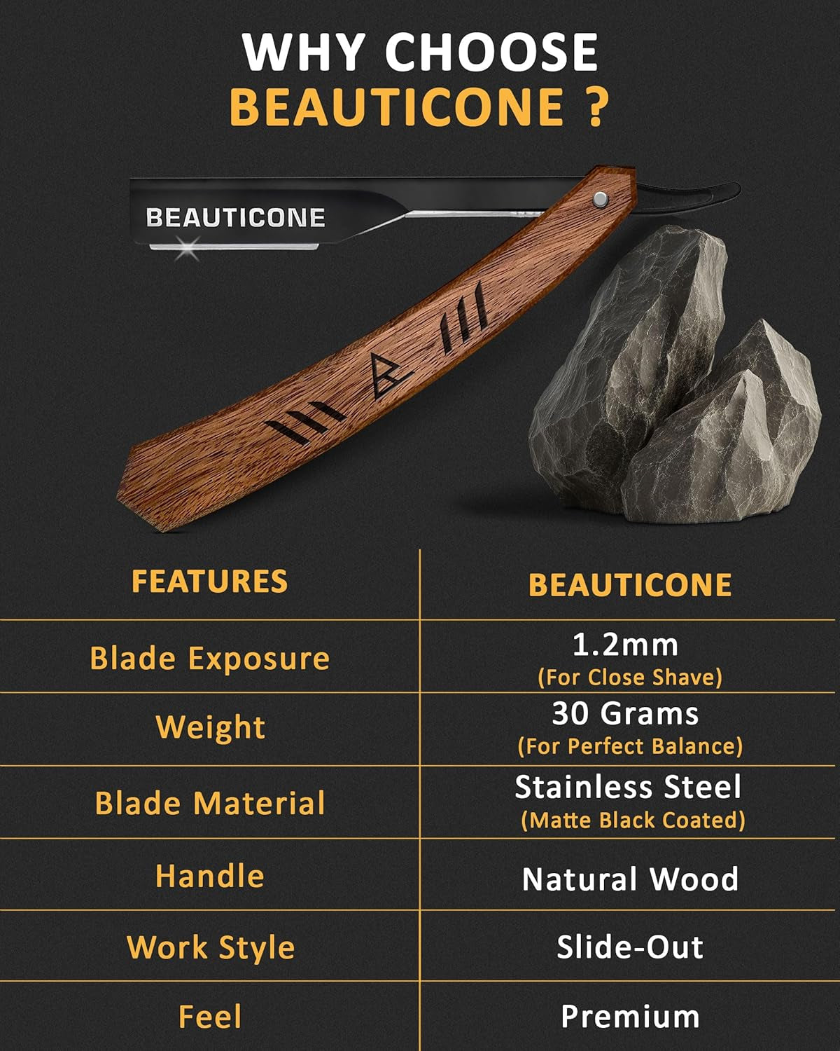 Straight Razors for Men, Straight Edge Razor with 100 Single Edge Blades, Stainless Steel, Barber Razor for Men'S Shaving, Barber Shaving Knife, Wooden Handle, Slide-Out