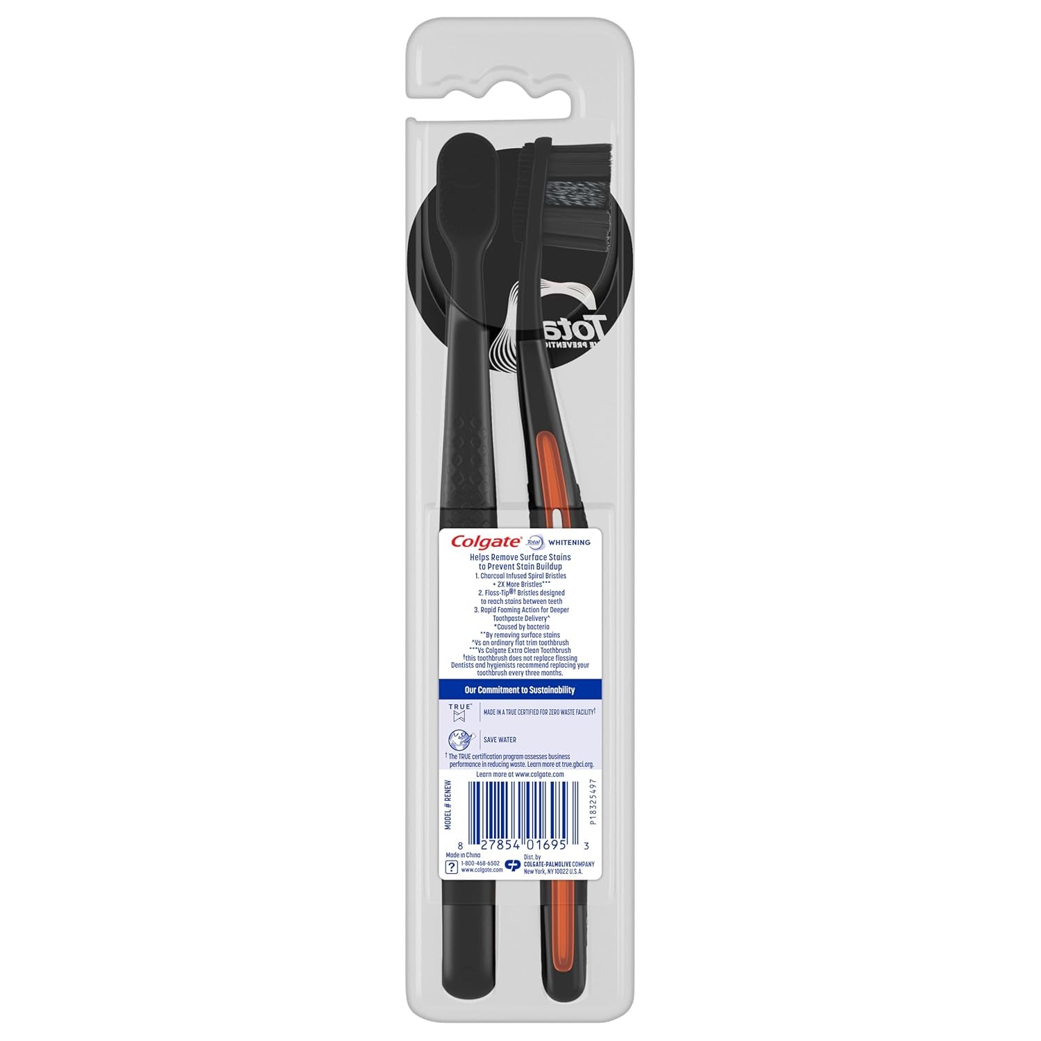 Total Active Prevention Soft Bristle Whitening Toothbrushes, Soft Toothbrush with Charcoal Infused Bristles, Helps Whiten and Reaches Deeper along the Gumline and between Teeth, Black, 2 Pack