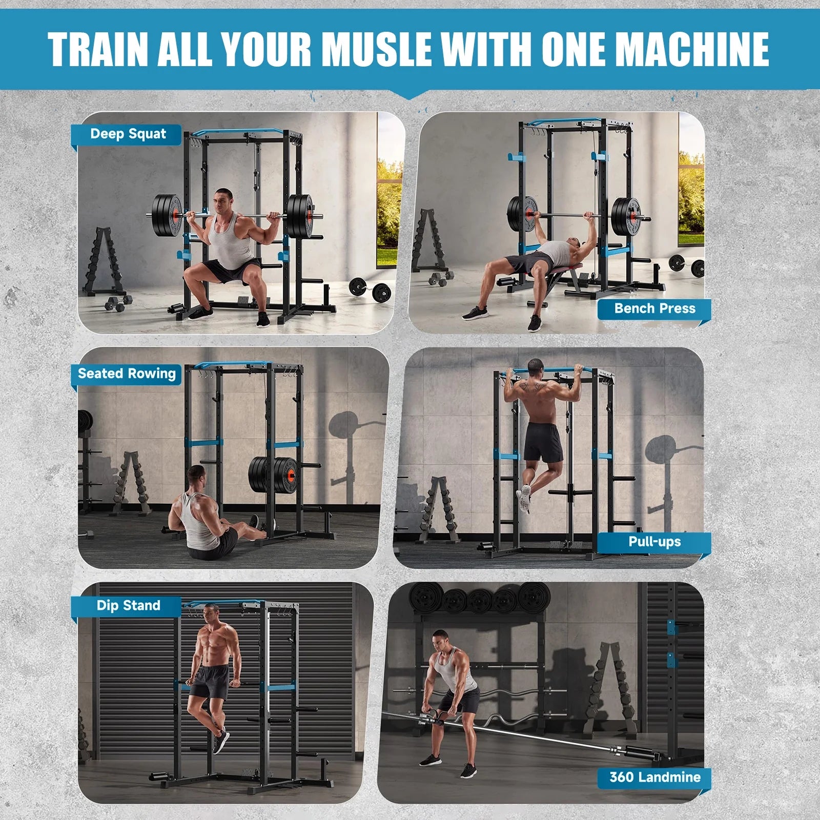 Power Cage, 1200Lbs Multi-Function Power Rack with Lat Pulldown and Pulley System and More Training Attachment, Weight Cage for Home Gym