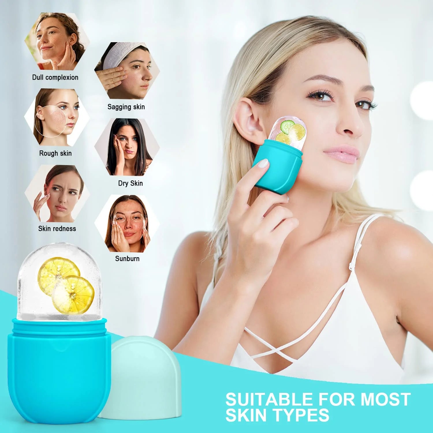 Ice Roller for Face and Eye - Upgrated Ice Facial Roller Massage Shrink Pore Skin Care Tools Reusable Ice Stick Remove Dark Circle Ice Face Mold Sphere for Brighten Lubricate Fine Lines