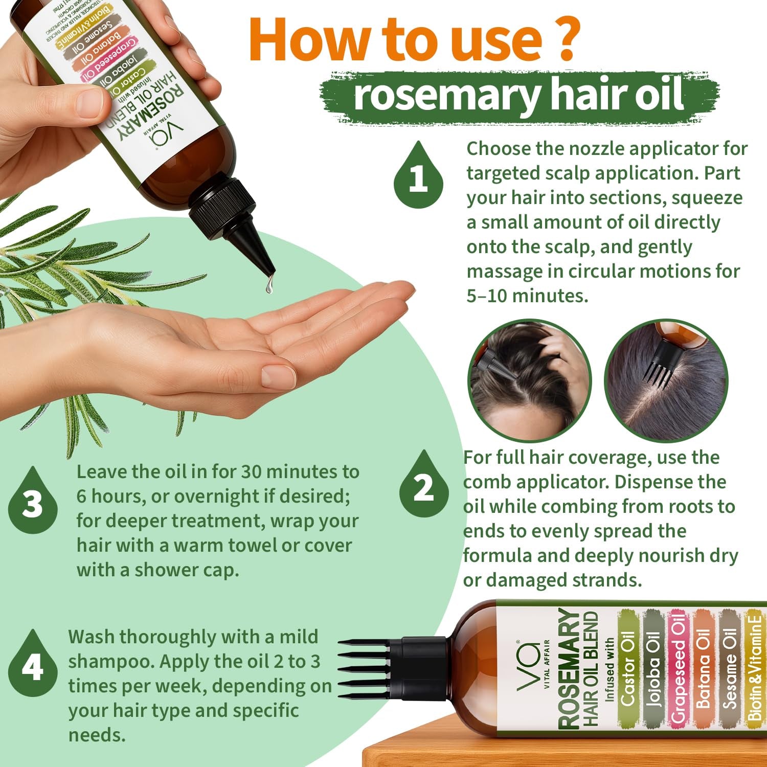 Blend of Pure Rosemary Oil for Hair Growth with Castor, Batana, Jojoba Oil-Infused with Biotin & Vitamin E-Blend of Effective Hair Oils for Hair Growth-Strengthening Treatment 6 Fl Oz