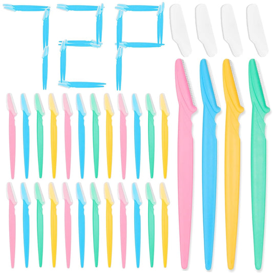 72 Pcs Eyebrow Razor and Face Razor for Women and Men, Safe and Beginner-Friendly Dermaplaning Tool with Protective Cover