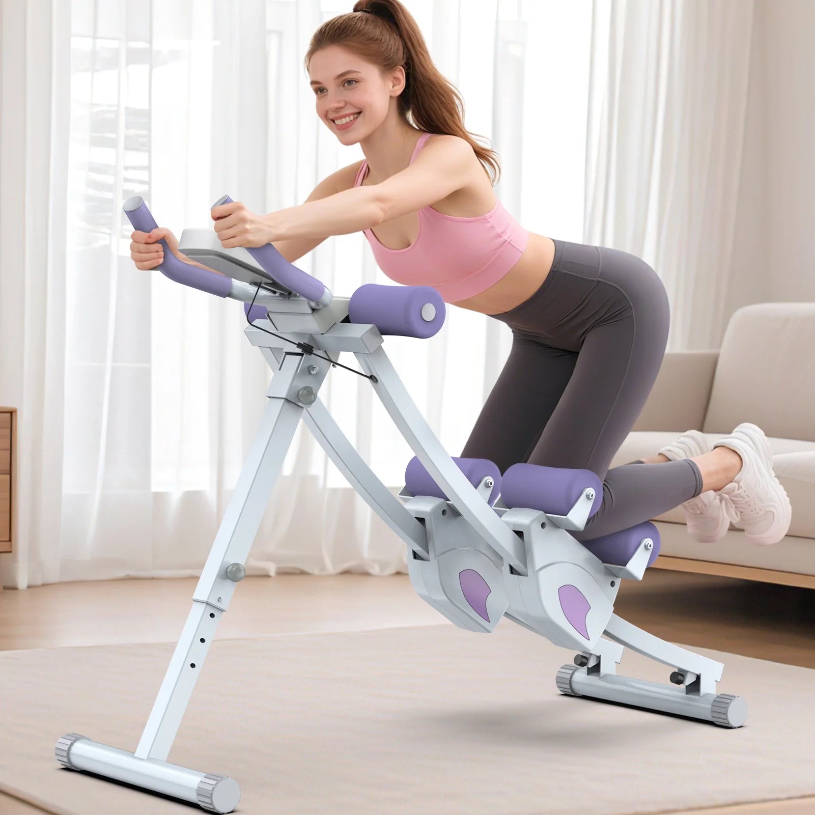Fitness Ab Machine, 4 Adjustable Resistance Levels Ab Workout Equipment for Home Gym, Height Adjustable Ab Trainer, Foldable Fitness Equipment.440Lbs Weight Capacity