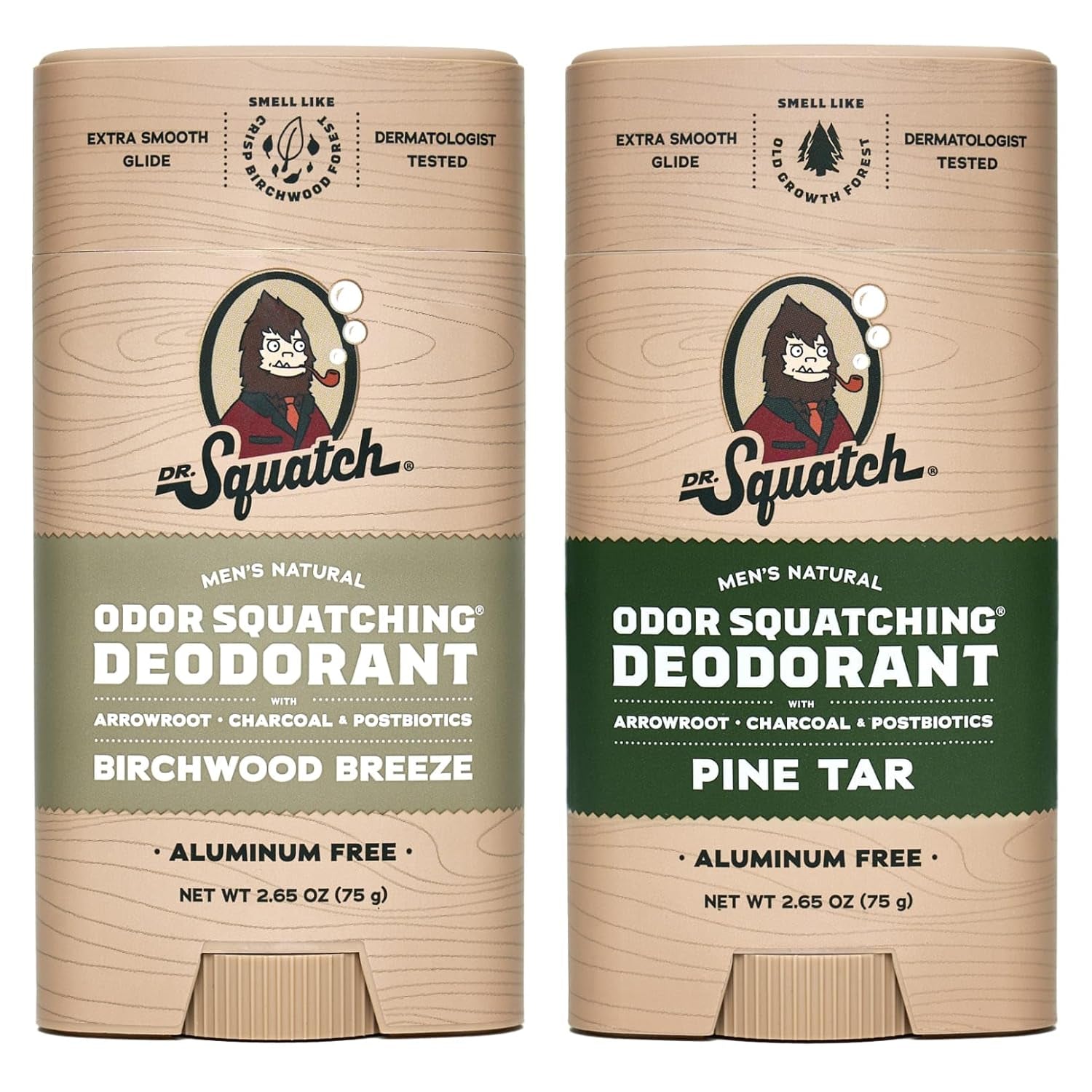Natural Deodorant for Men - Odor-Squatching Aluminum Free - Pine Tar & Birchwood Breeze (2.65 Oz, 2-Pack)