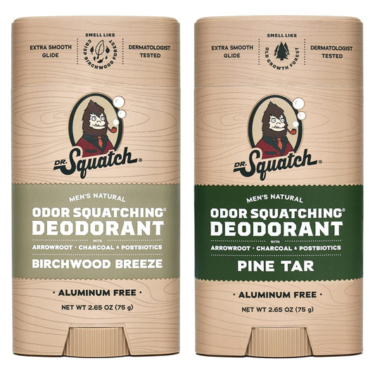 Natural Deodorant for Men - Odor-Squatching Aluminum Free - Pine Tar & Birchwood Breeze (2.65 Oz, 2-Pack)