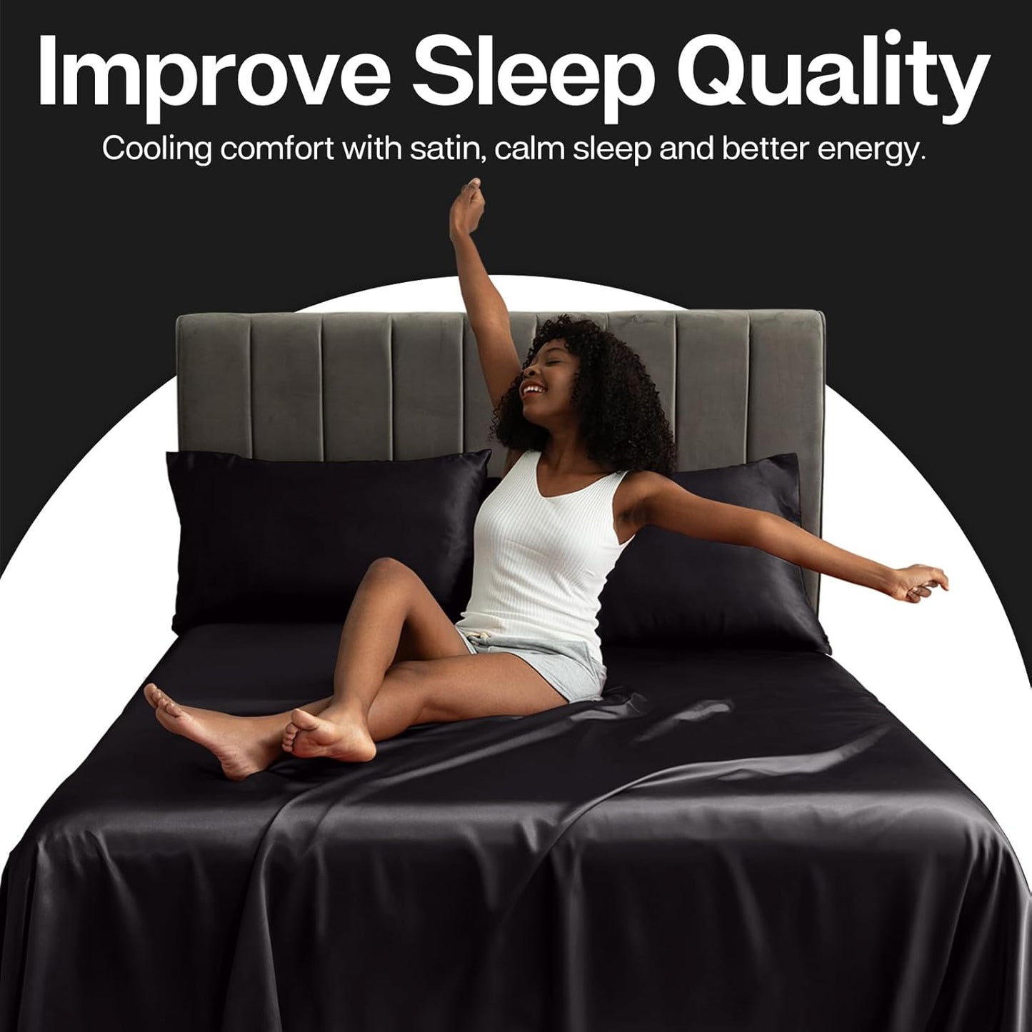 Satin Pillowcase for Hair and Skin, Silk Satin Pillowcase 2 Pack, Queen Size Pillow Cases Set of 2, Silky Pillow Cover with Envelope Closure (20X30, Black)