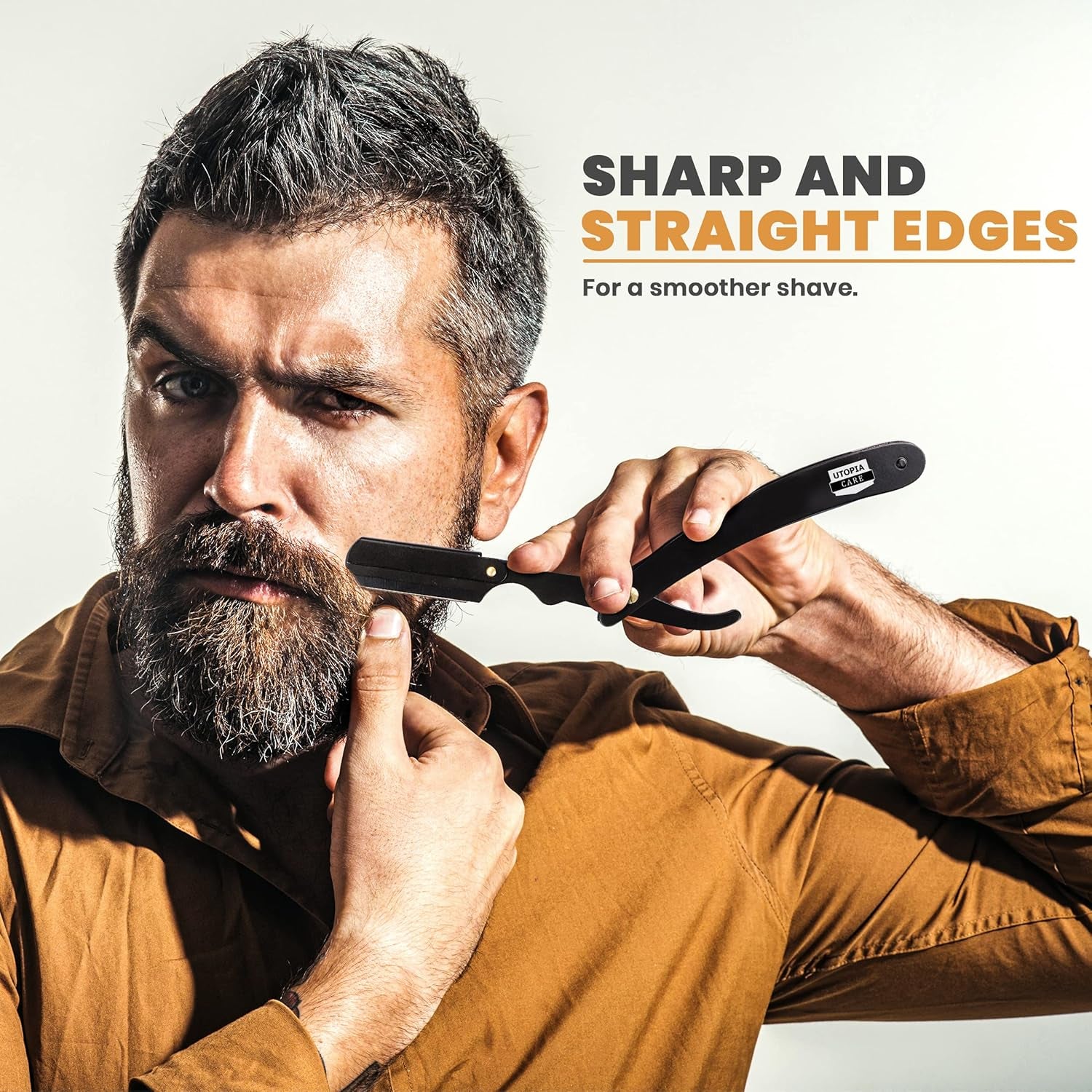 Professional Straight Razor for Men, Barber Straight Edge Razor Safety with 100 Pack Blades, Black