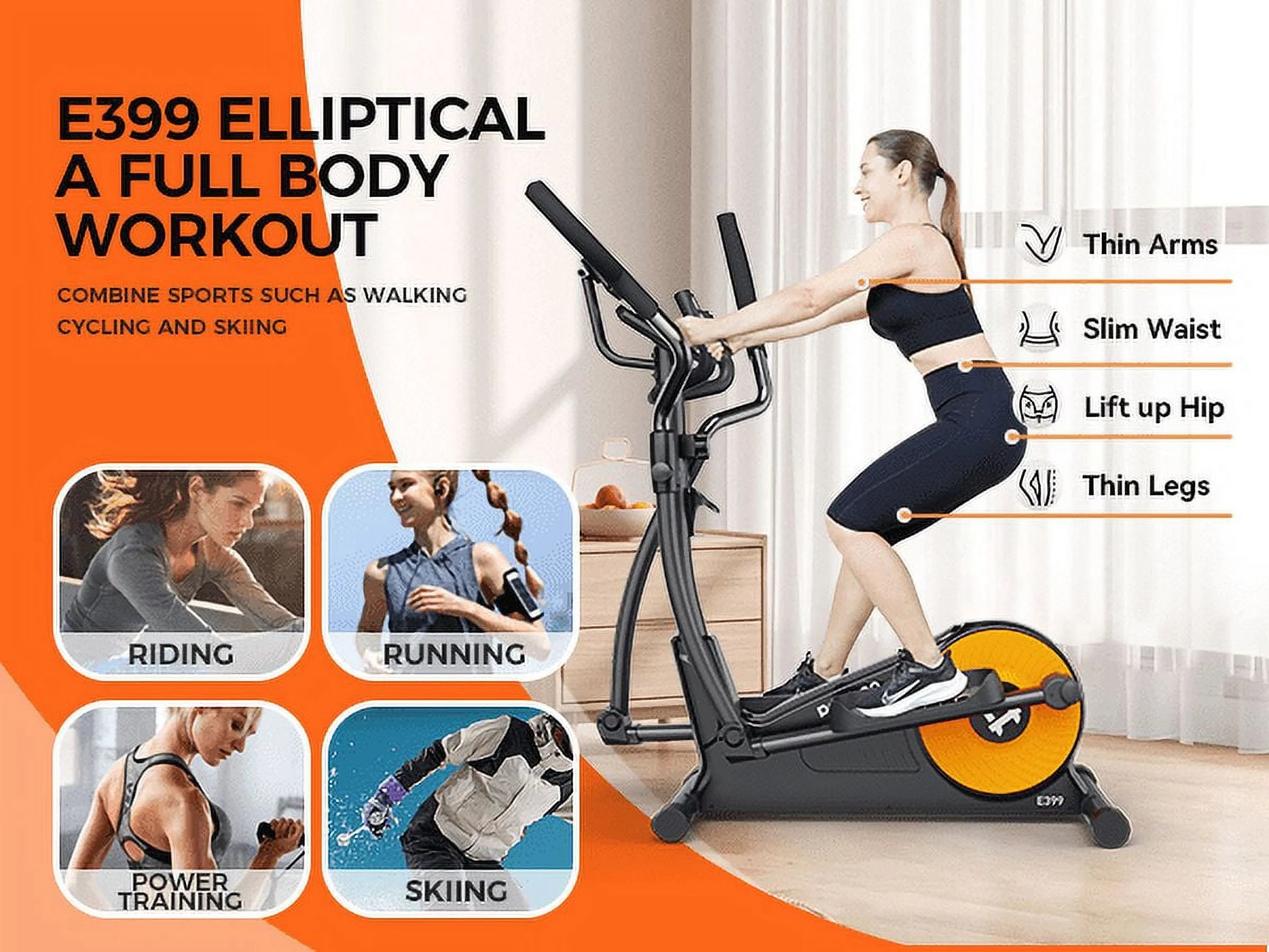 Build-In Bluetooth Silent Magnetic Elliptical Exercise Bike for Home Elliptical Training Machines 450Lbs Nearlly Fully Assembled with 17 Stride Length