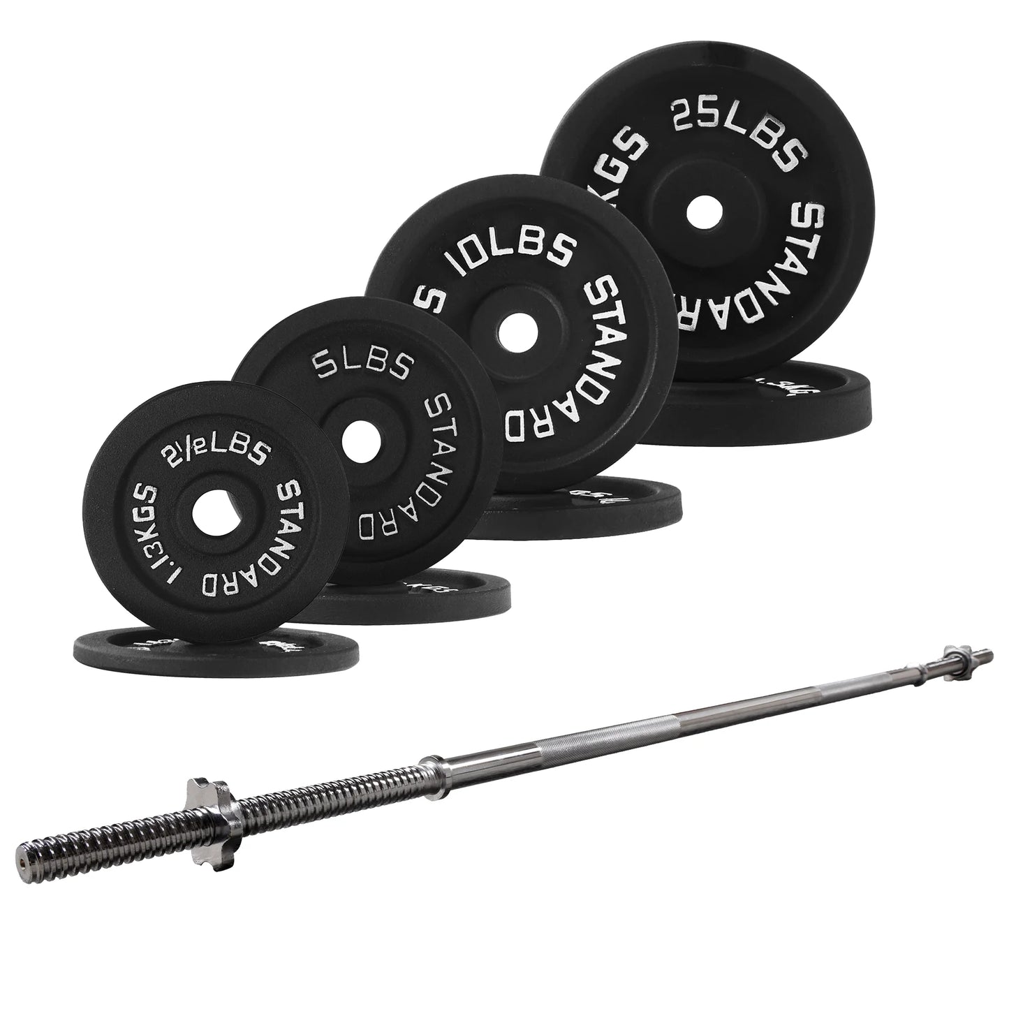 Cast Iron Standard Weight Including 5FT Sectional Standard Barbell with Star Locks, 95-Pound Set