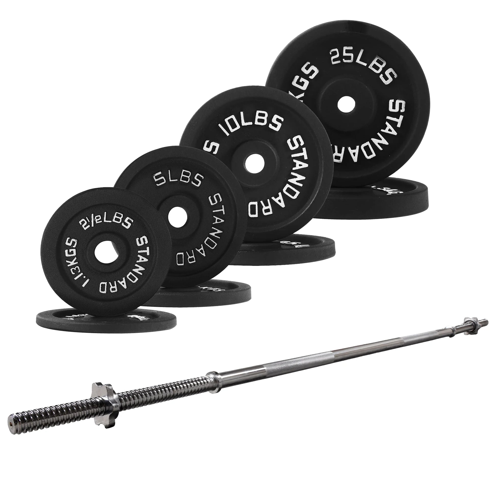 Cast Iron Standard Weight Including 5FT Sectional Standard Barbell with Star Locks, 95-Pound Set