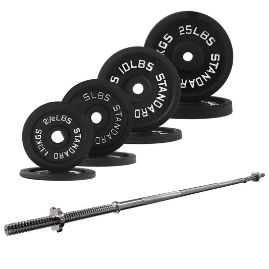 Cast Iron Standard Weight Including 5FT Sectional Standard Barbell with Star Locks, 95-Pound Set