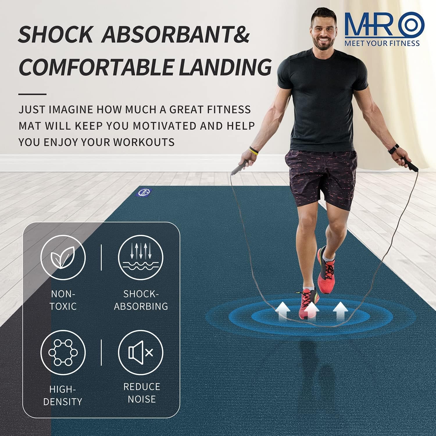Extra Large Exercise Mat for Home Gym, 8'X4.5'/7'X4.5'/6'X4.5'(7Mm) Workout Mats for Gym Flooring, Non-Slip, Extra Thick Durable Cardio Mat, Ideal for Plyo, Weights, MMA, Jump Rope -Shoe Friendly