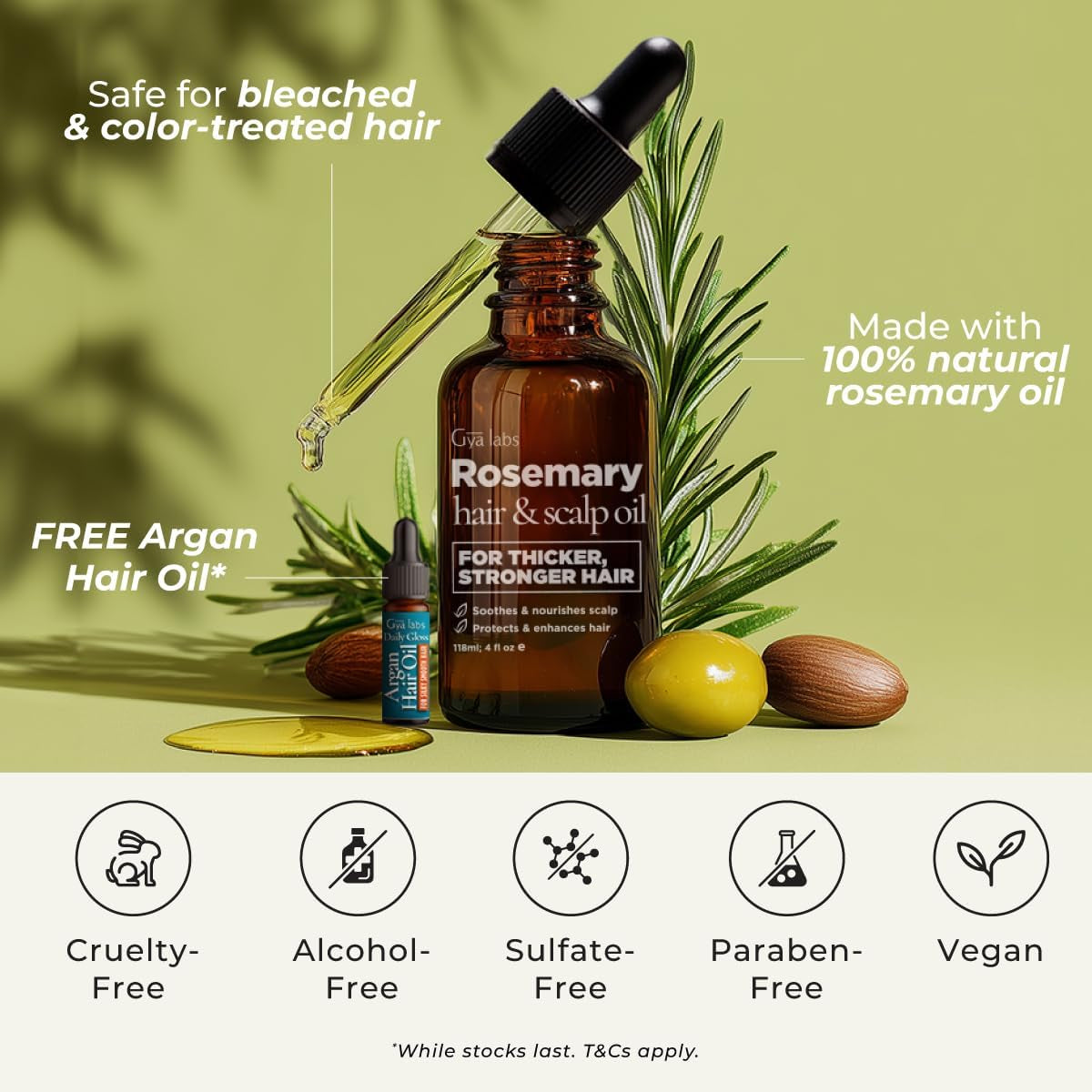 Rosemary & Castor Hair Growth & Styling Oil - 4 Fl Oz - Rosemary to Strengthen Hair - Protect & Tame Frizz, Dry Scalp - Hair & Scalp Hydration with 0.17 Fl Oz Deep Revival Argan Oil
