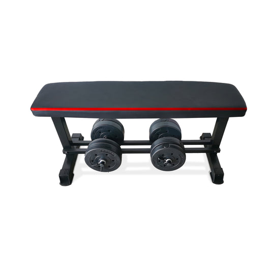 Flat Weight Bench & 50 Lb Adjustable Vinyl Dumbbell Set Combo