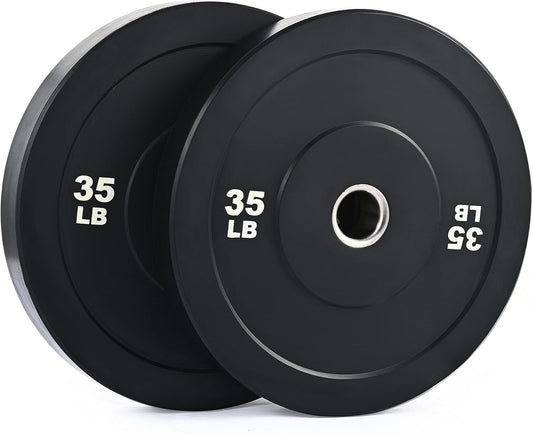 Weight Plate Set of 2, Twin 2" Bumper Plates for Strength and Training Fitness, Olympic Weight Set with Rubber Barbell Dumbbell Plates Stainless Steel Inserts for Pro or Home Gyms