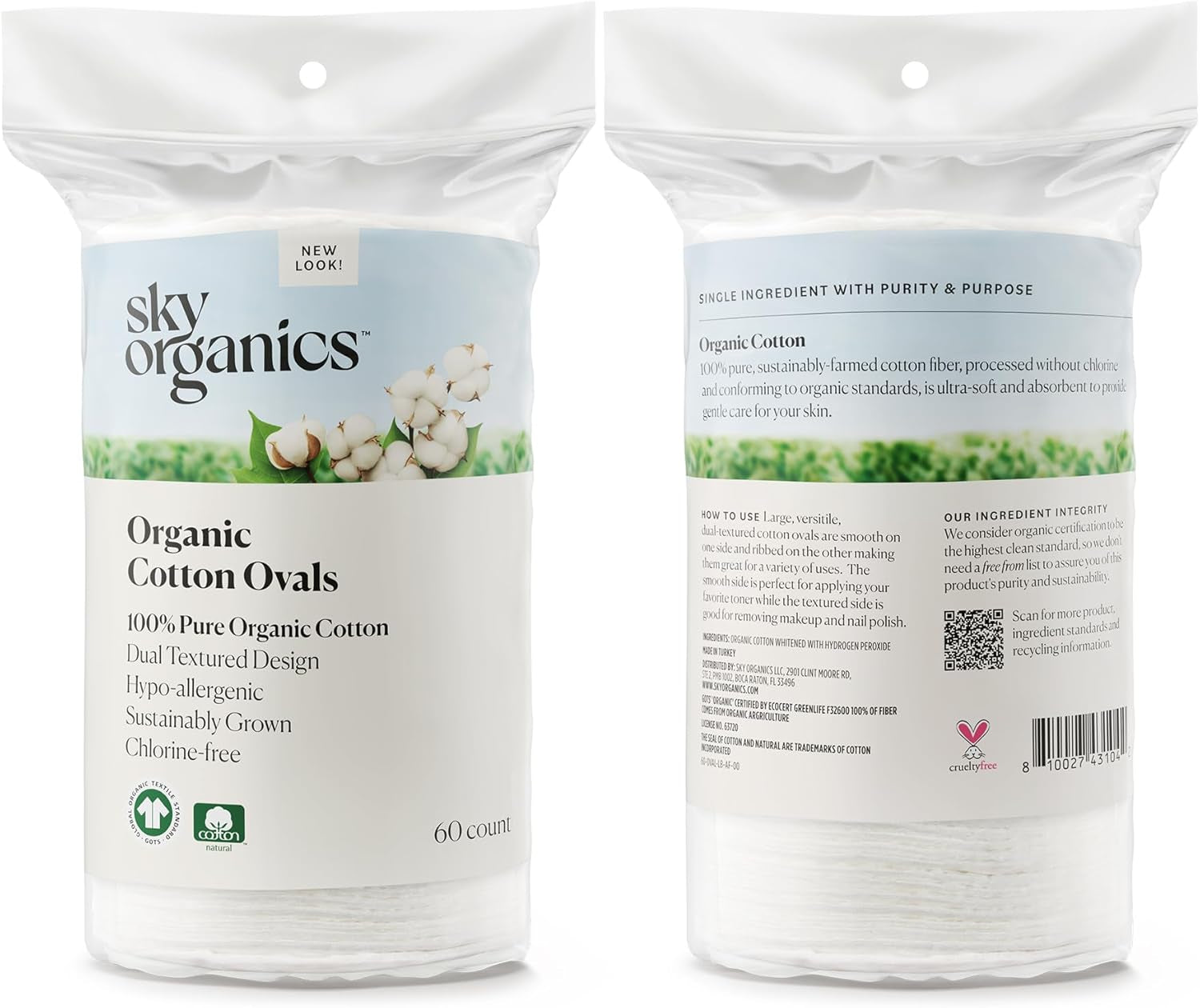 Organic Large Oval Cotton Pads, 100% Pure Organic Cotton, GOTS Certified Cotton, Dual Textured Design, for Makeup Removal, Cleansing, Toner Application W Ebook
