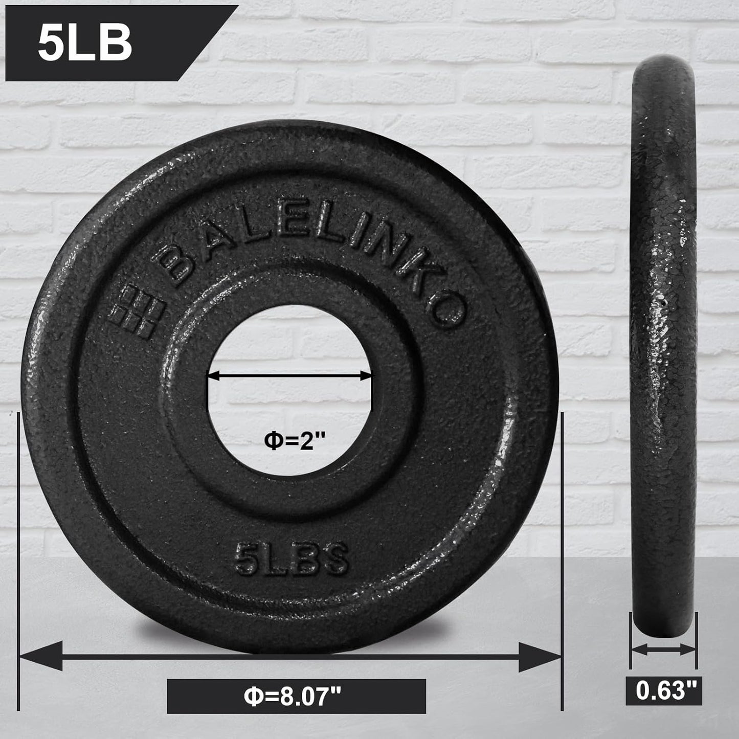 Cast Iron 2-Inch Olympic Grip Plate Weight Plate for Strength Training, Weightlifting and Crossfit, Set of 2, 5LB, Black