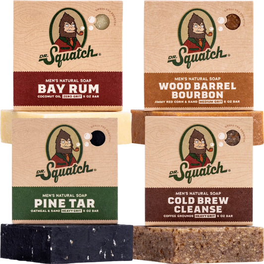 Men'S Soap Variety 4 Pack - Men'S Natural Bar Soap - Pine Tar, Wood Barrel Bourbon, Cold Brew Cleanse, Bay Rum