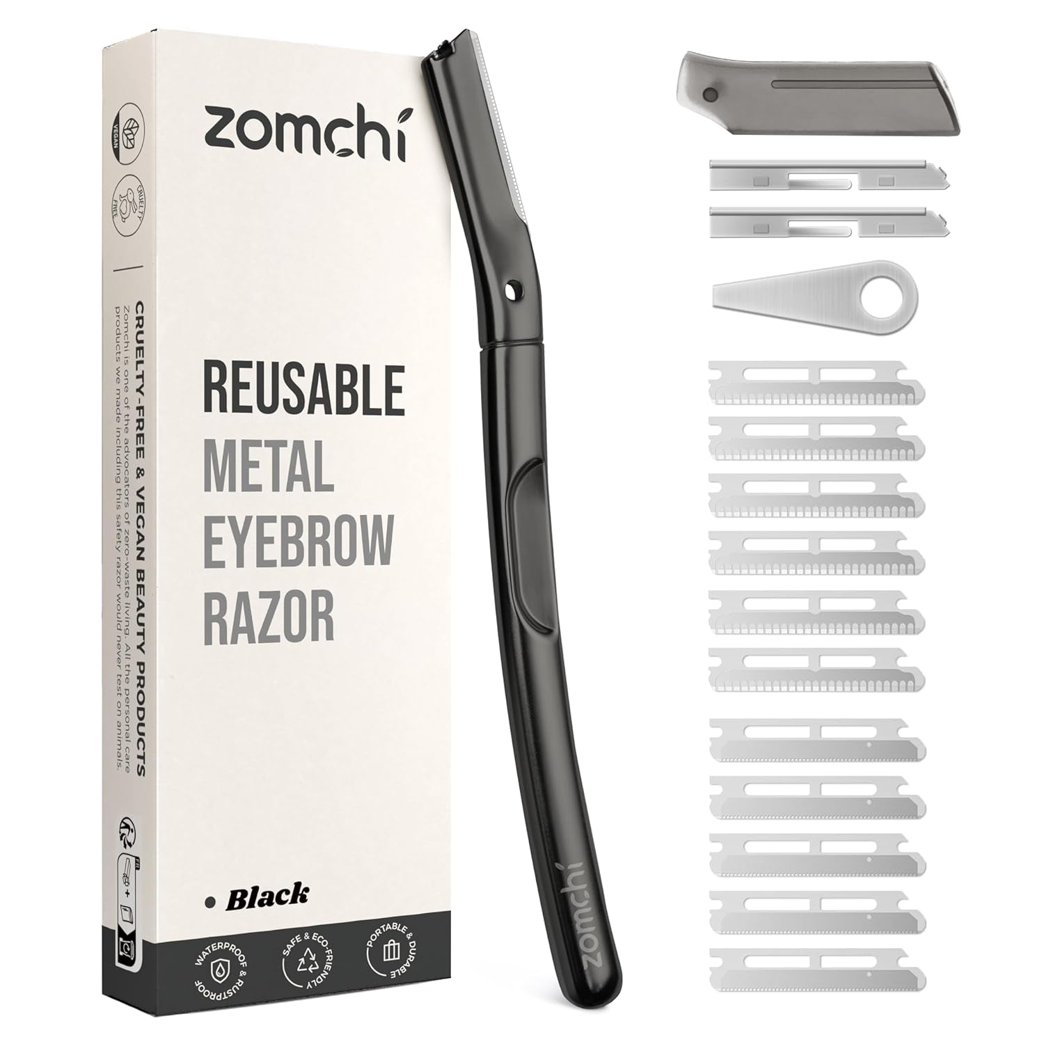 Dermaplaning Tool for Face with 11 Refill Blades, Dermaplane Razor for Women and Men, Face Razor with Precision Silicone Cover, Eyebrow Razor, Facial Razor, Reusable Metal Handle - Matte Black