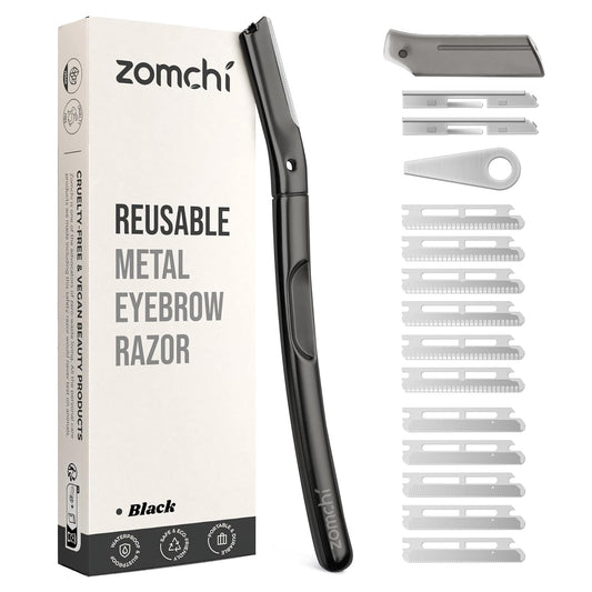 Dermaplaning Tool for Face with 11 Refill Blades, Dermaplane Razor for Women and Men, Face Razor with Precision Silicone Cover, Eyebrow Razor, Facial Razor, Reusable Metal Handle - Matte Black