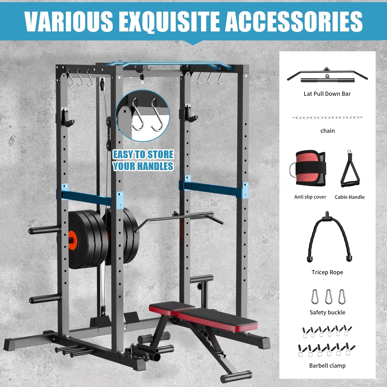 Power Cage, 1200Lbs Multi-Function Power Rack with Lat Pulldown and Pulley System and More Training Attachment, Weight Cage for Home Gym