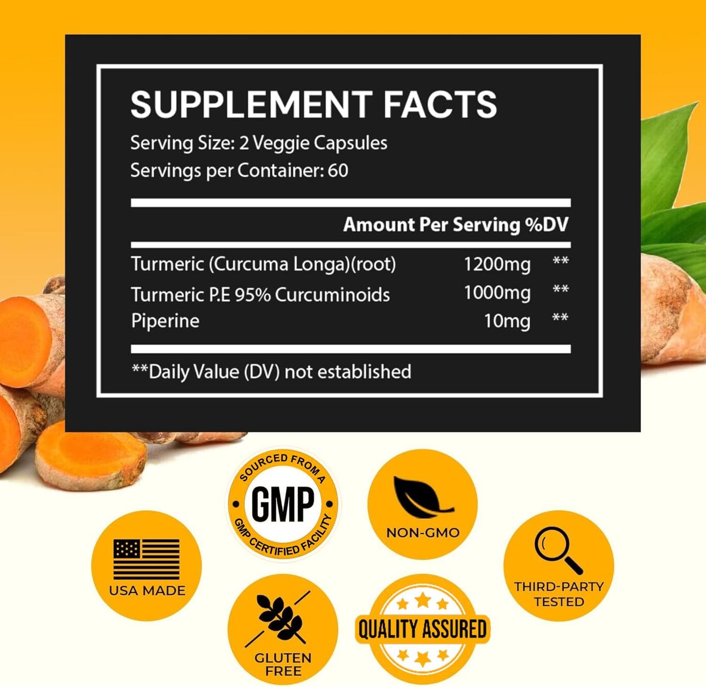 Turmeric Curcumin with Black Pepper Extract (Piperine) - 120 Veggie Tumeric Caps