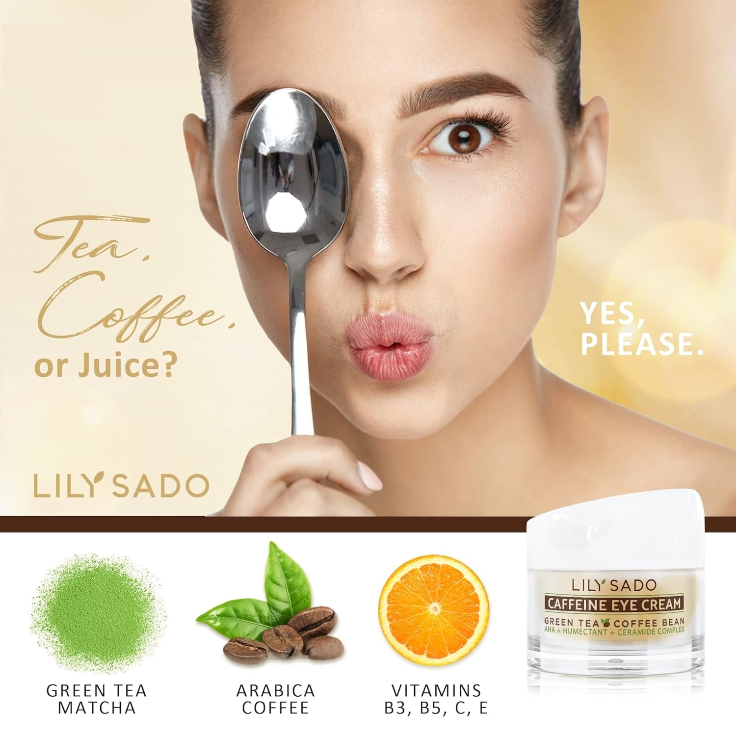TEA+C™ Coffee & Matcha Caffeine EYE CREAM - Anti-Aging Vegan Natural Eye Repair Moisturizer Lotion W Arabica Coffee Beans + Green Tea - Prevents Undereye Wrinkles, Puffiness, Dark Circles