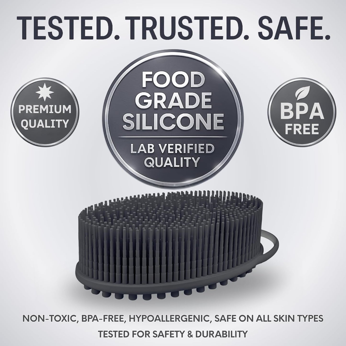 Silicone Body Scrubber – Gentle Shower Brush & Loofah Alternative- Food Grade & Lab Tested – Fast-Drying, Hygienic, Bpa-Free Silicone Body Gentle Exfoliator (Dark Gray, Massage)