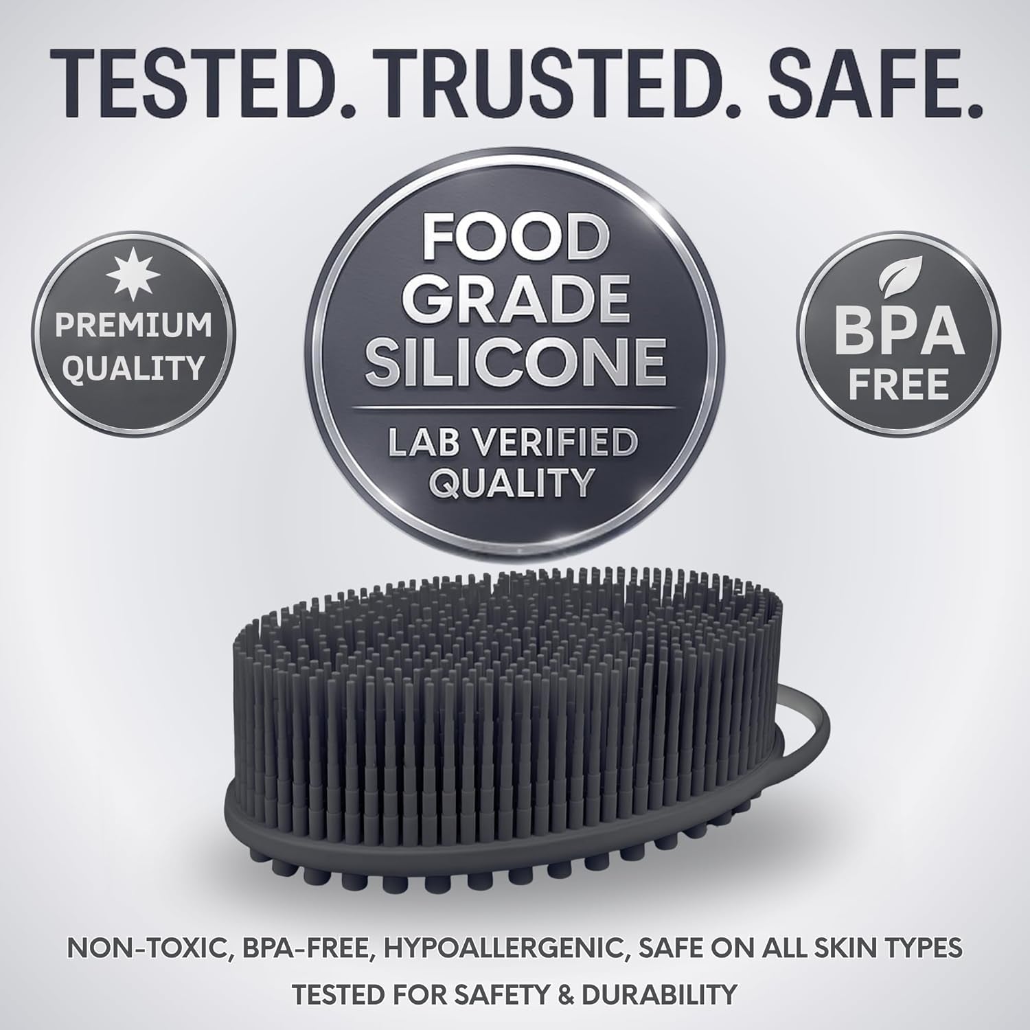 Silicone Body Scrubber – Gentle Shower Brush & Loofah Alternative- Food Grade & Lab Tested – Fast-Drying, Hygienic, Bpa-Free Silicone Body Gentle Exfoliator (Dark Gray, Massage)