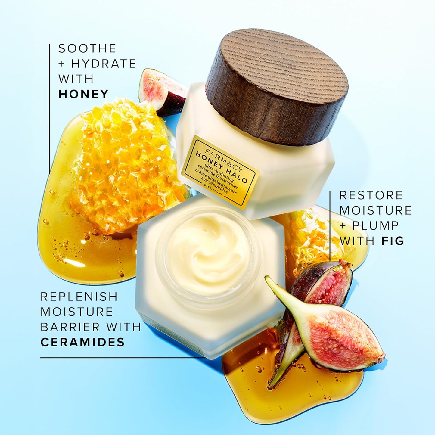 Ceramide Face Moisturizer - Honey Halo Hydrating Facial Moisturizer for Dry Skin - Plumps, Soothes + Restores Skin with Potent Ceramides + Buckwheat Honey for a Dewy, Healthy Glow (15Ml)