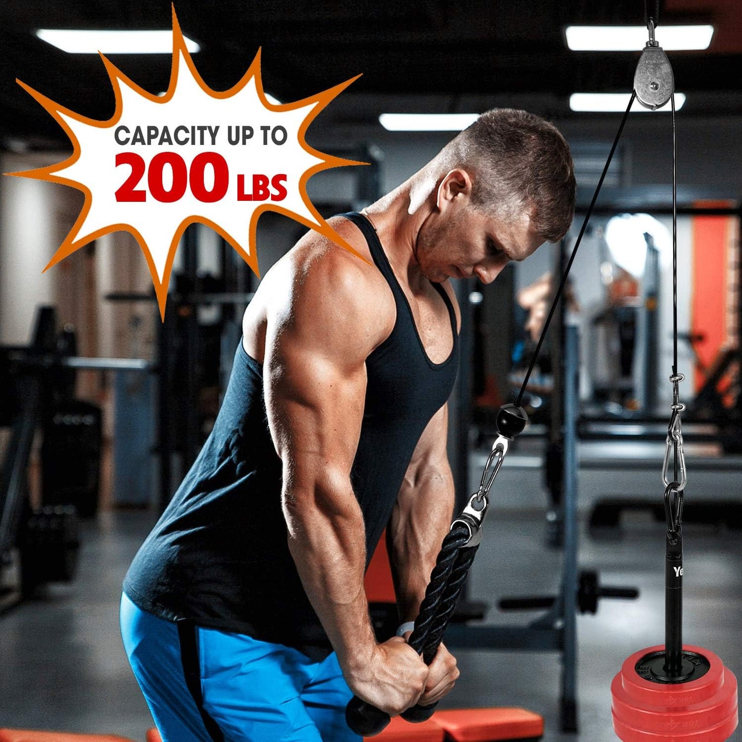 Weight Plate Loading Pin 1 Inch and 2 Inch, Fitness LAT Cable Pulley System Gym, Heavy Duty Gym Equipment for Home with Tricep Rope Cable Attachment