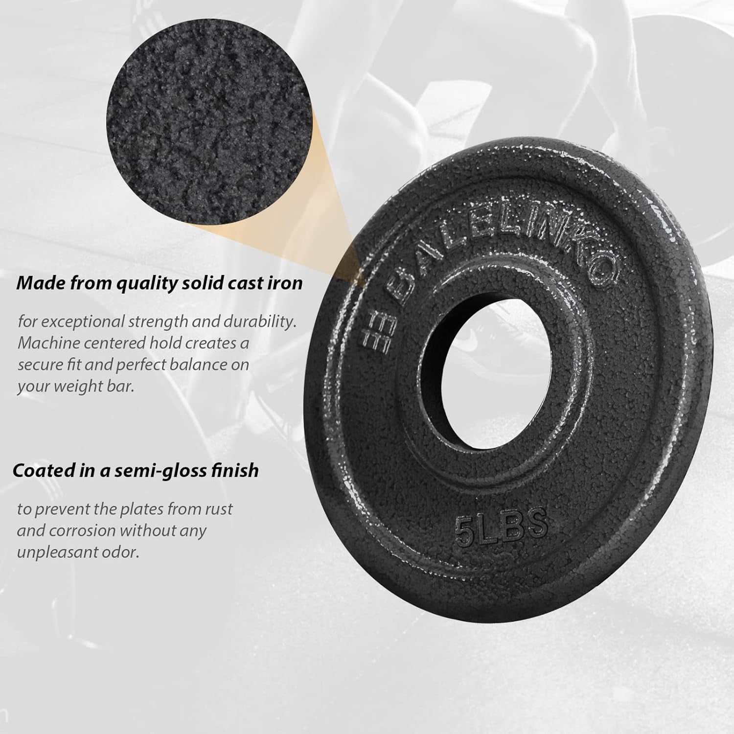 Cast Iron 2-Inch Olympic Grip Plate Weight Plate for Strength Training, Weightlifting and Crossfit, Set of 2, 5LB, Black