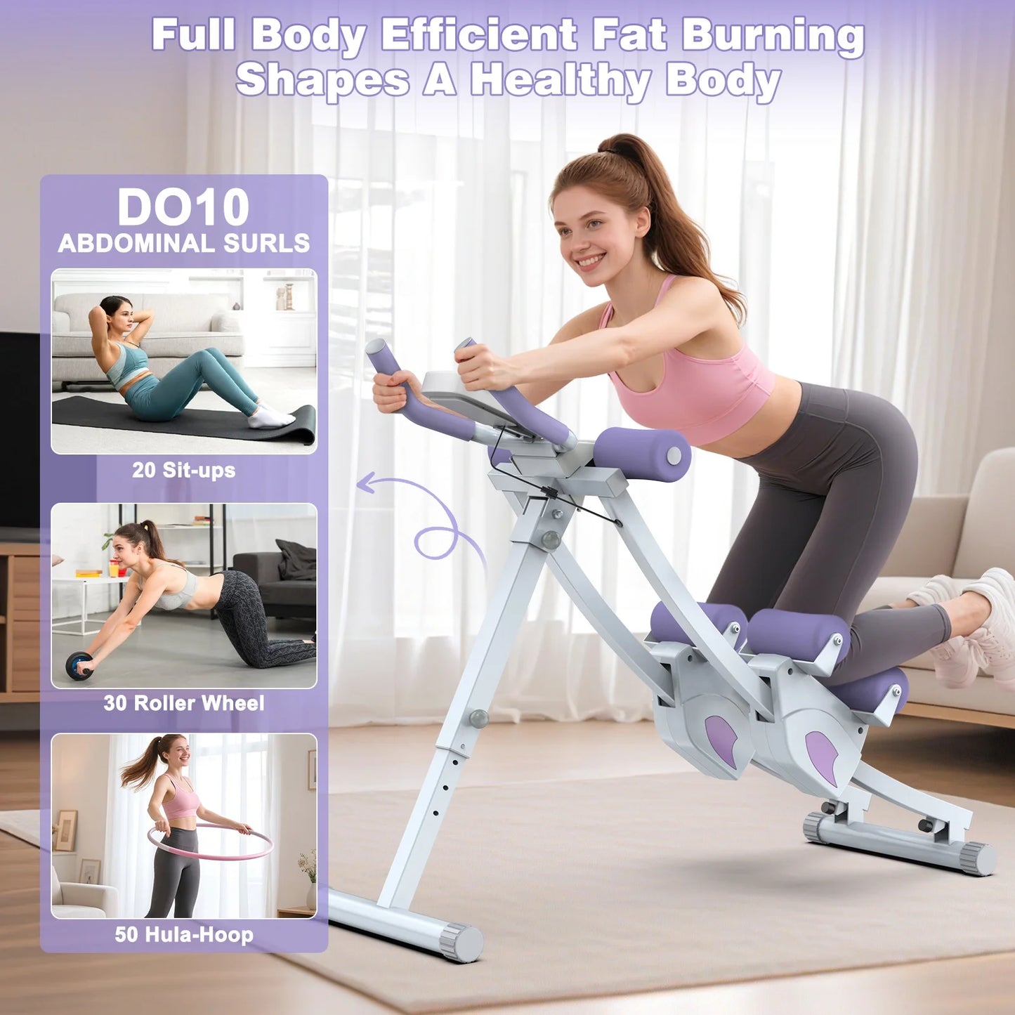 Fitness Ab Machine, 4 Adjustable Resistance Levels Ab Workout Equipment for Home Gym, Height Adjustable Ab Trainer, Foldable Fitness Equipment.440Lbs Weight Capacity