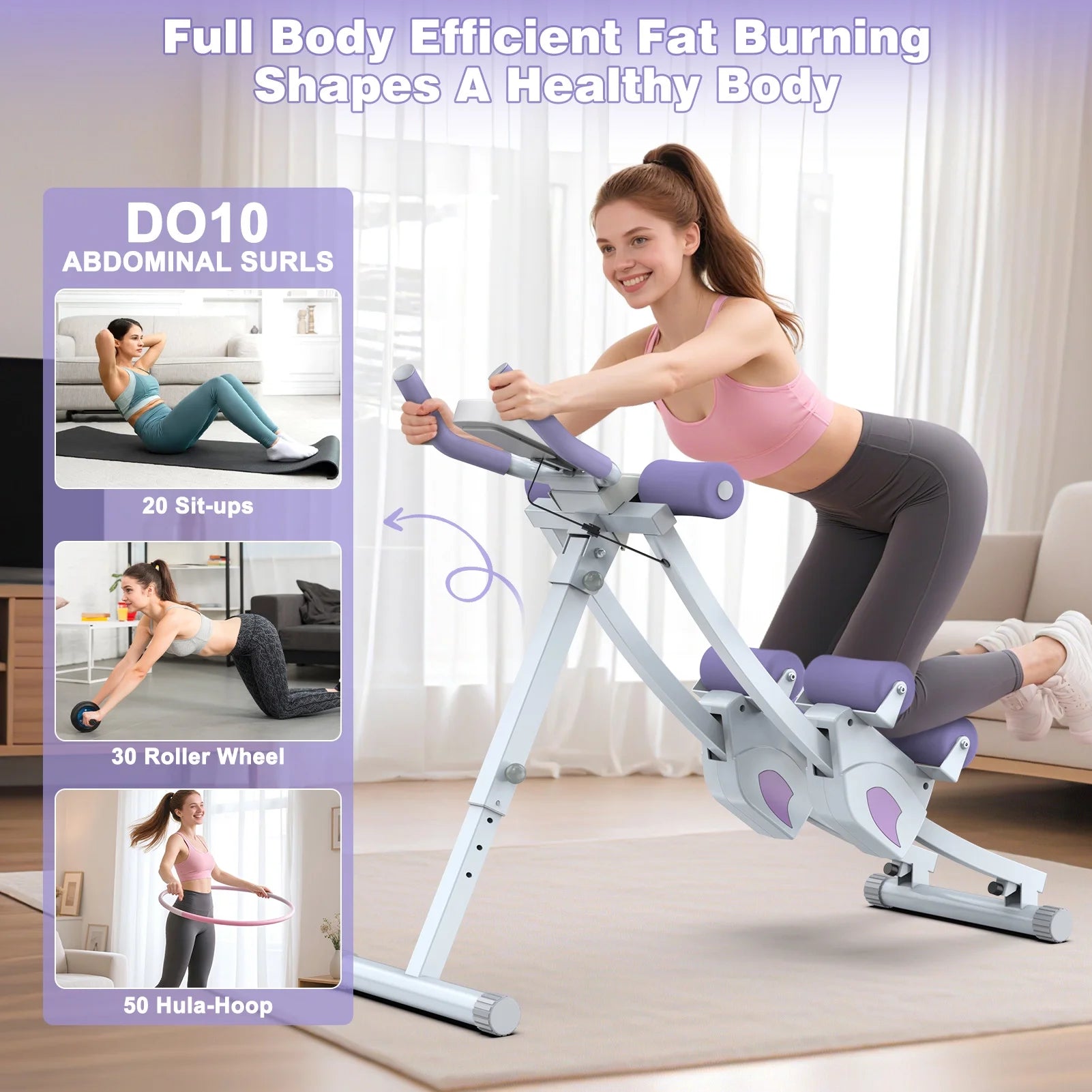 Fitness Ab Machine, 4 Adjustable Resistance Levels Ab Workout Equipment for Home Gym, Height Adjustable Ab Trainer, Foldable Fitness Equipment.440Lbs Weight Capacity
