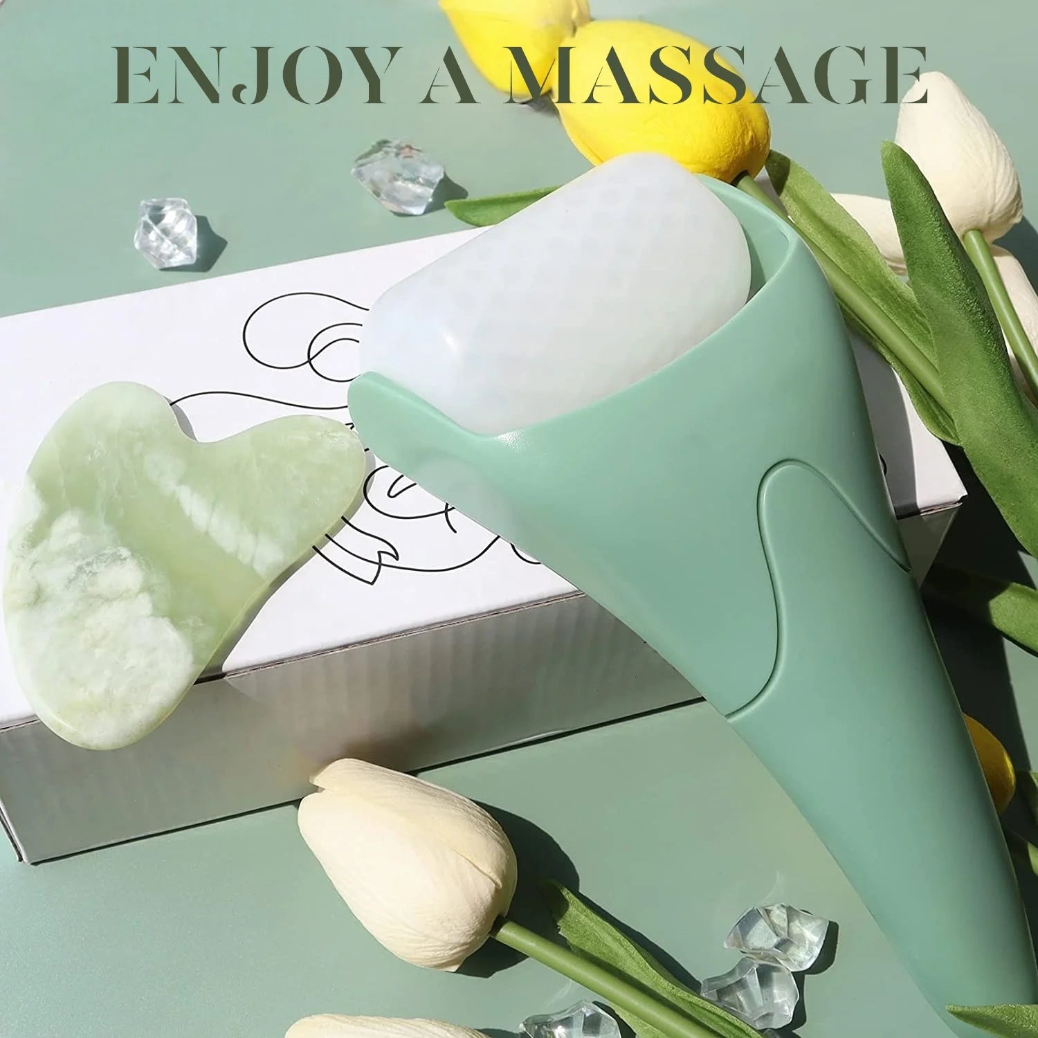 Ice Roller for Face with Gua Sha, Cryotherapy Face Roller Facial Skin Care Massager, Green