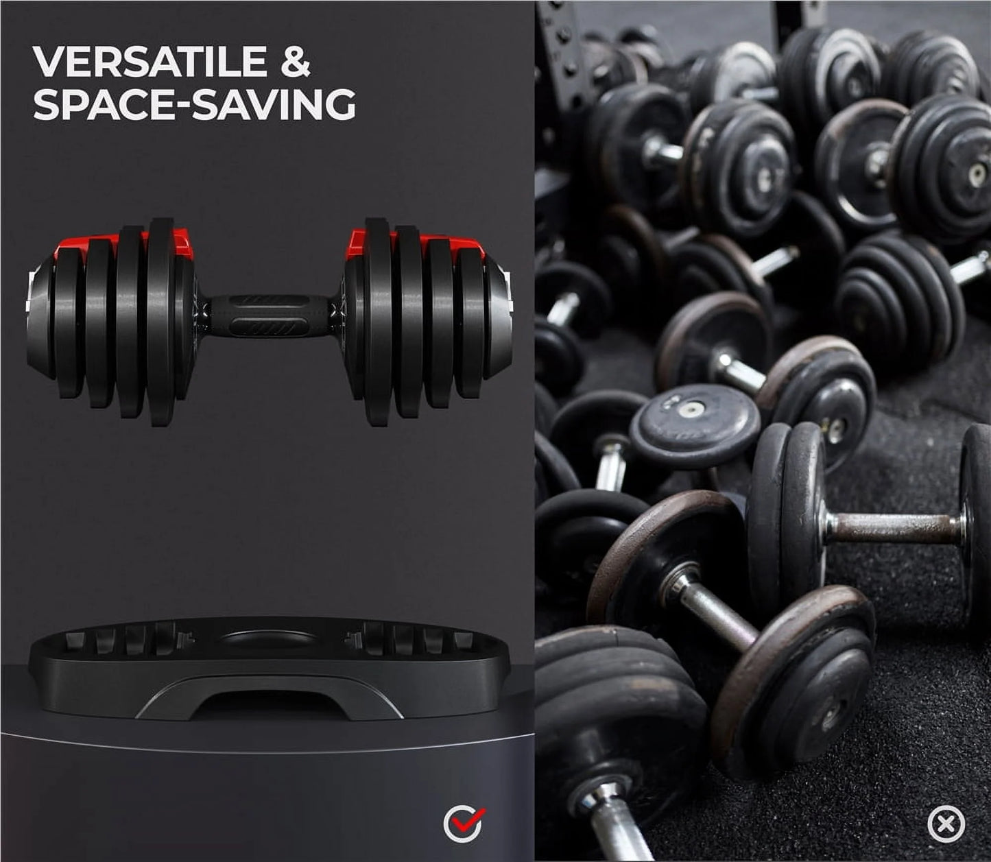 11-In-1 Adjustable Dumbbell Weight for Home Gym, Black & Red
