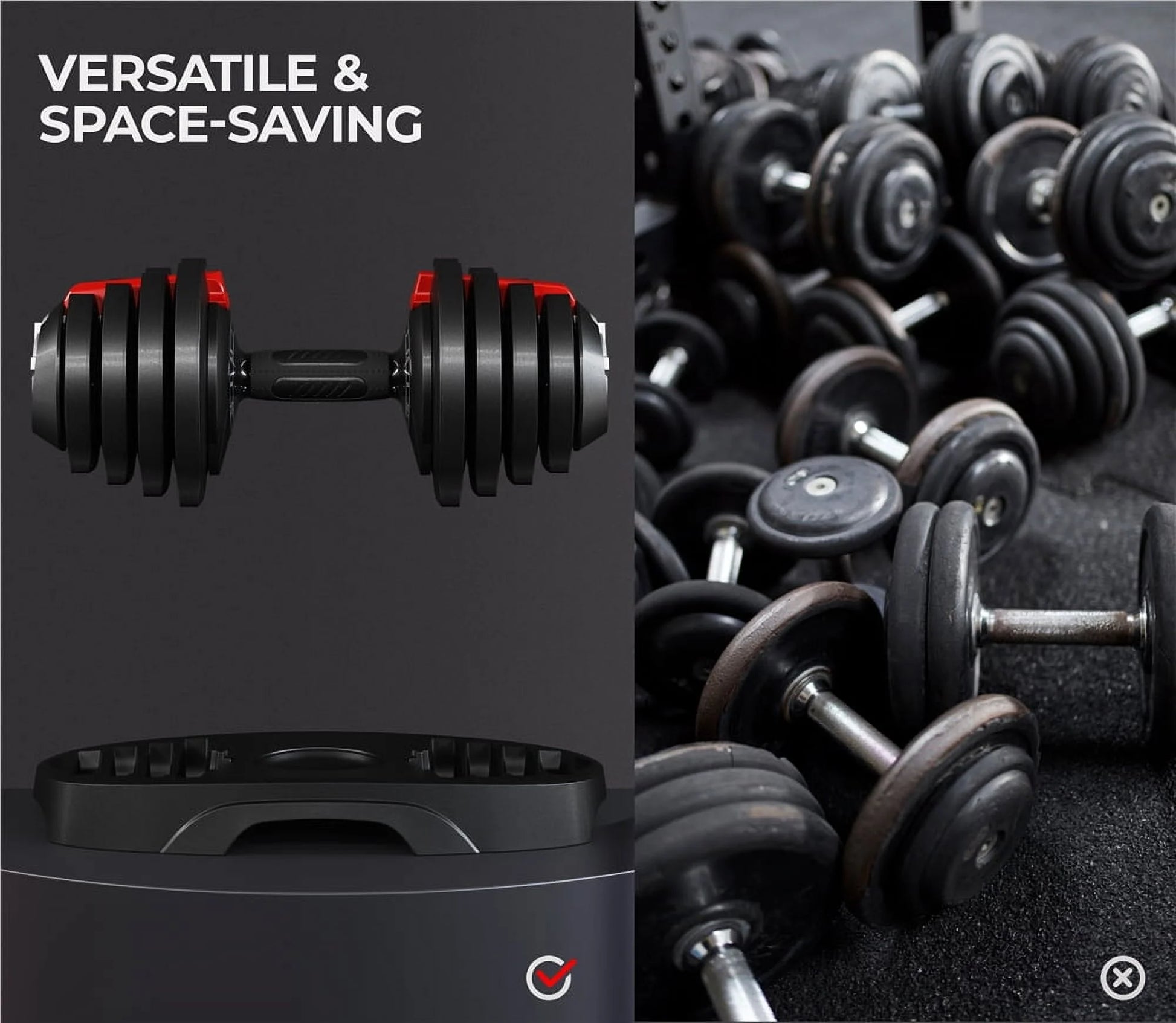 11-In-1 Adjustable Dumbbell Weight for Home Gym, Black & Red
