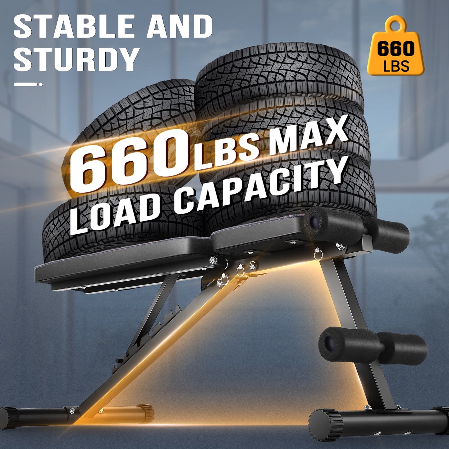 660LBS Foldable Weight Bench for Home Gym, Workout Bench Press with Fast 8 Adjustable Backrests, Incline/Flat/Decline Olympic Bench for Full Body Strength Training