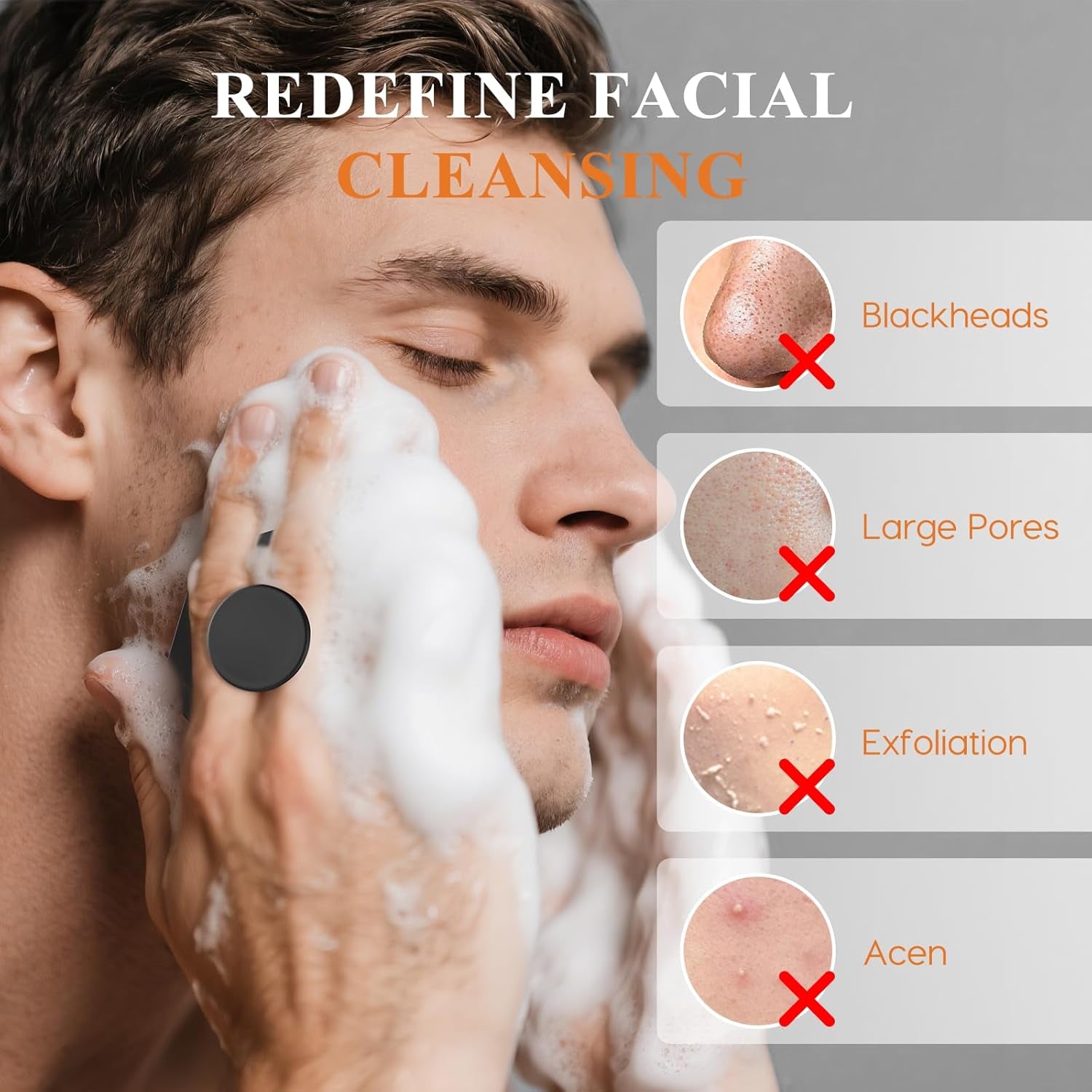 Silicone Face Scrubber for Men, Gentle Exfoliator Pad & Massager, Facial Cleansing Brush Silicone Face Wash Brush Removes Dead & Dry Skin (Black)