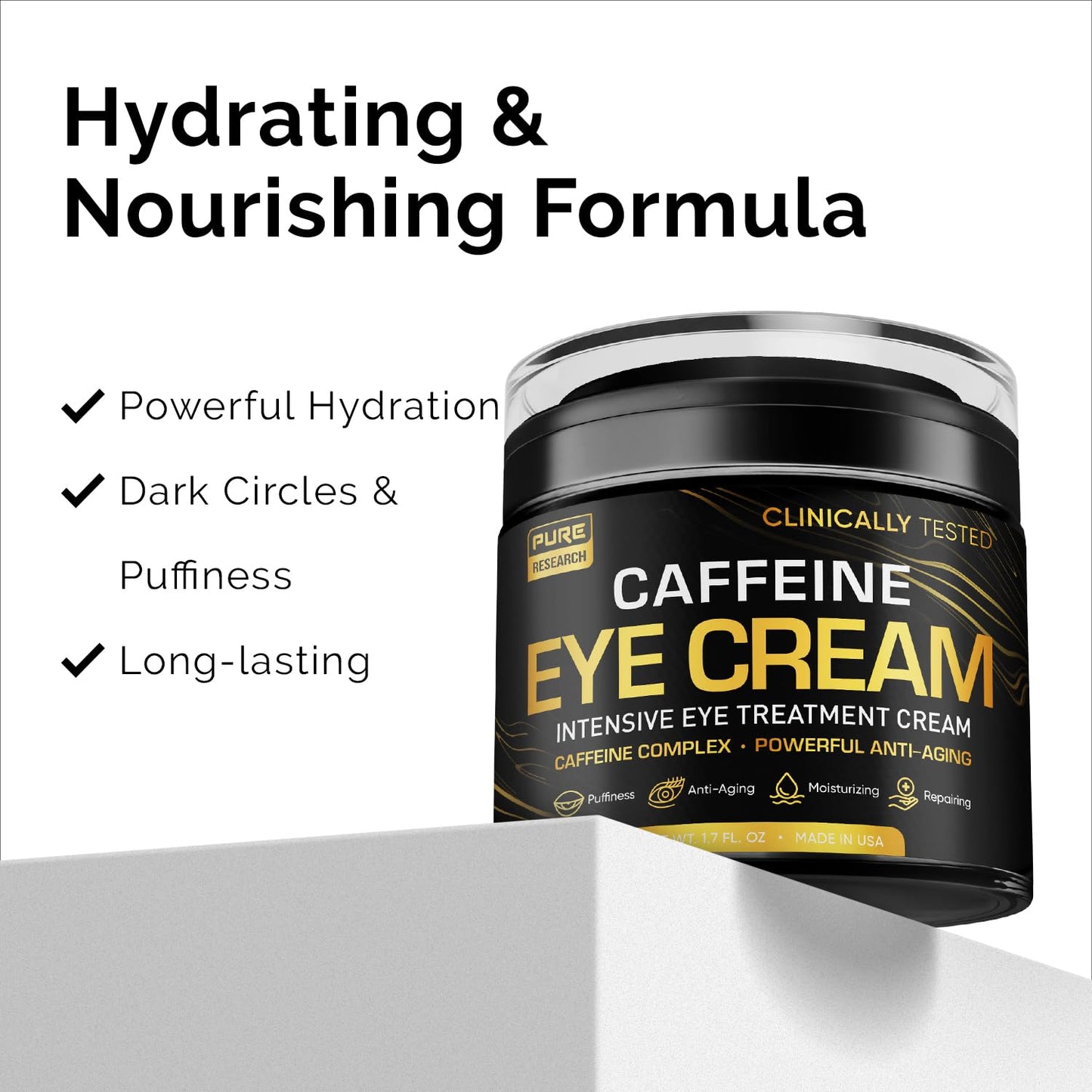 Caffeine Eye Cream for anti Aging, Dark Circles, Bags, Puffiness. Great under Eye Skin + Face Tightening, Eye Lift Treatment for Men & Women 1.7Oz