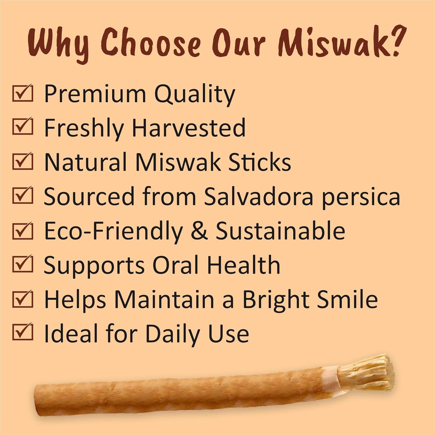 Miswak Stick for Teeth - Vacuum-Sealed Chewing Sticks, No Toothpaste Needed, Also Known as Siwak, Meswak, or مسواك | Pack of 3 Miswak Sticks with Holder