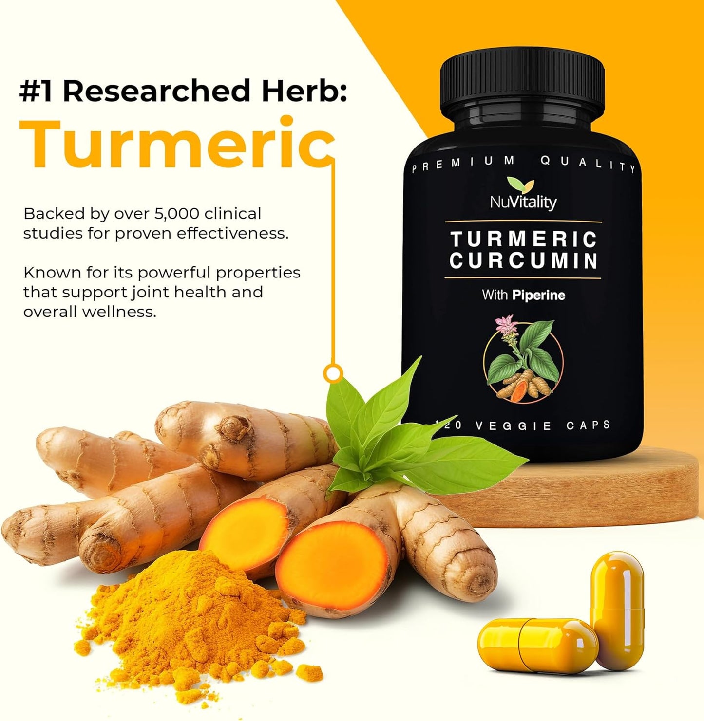 Turmeric Curcumin with Black Pepper Extract (Piperine) - 120 Veggie Tumeric Caps
