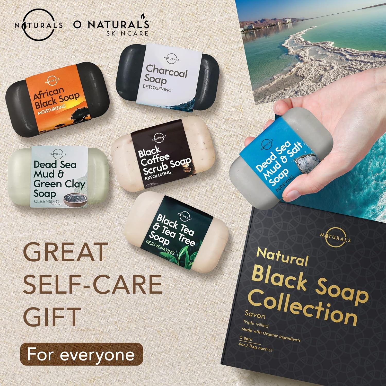 100% Natural Bar Soap - Gift Set - Organic Ingredients & Essential Oils - Spa Gifts for Women & Men, Body Wash & Face Soap - 6PC Black Soap Collection