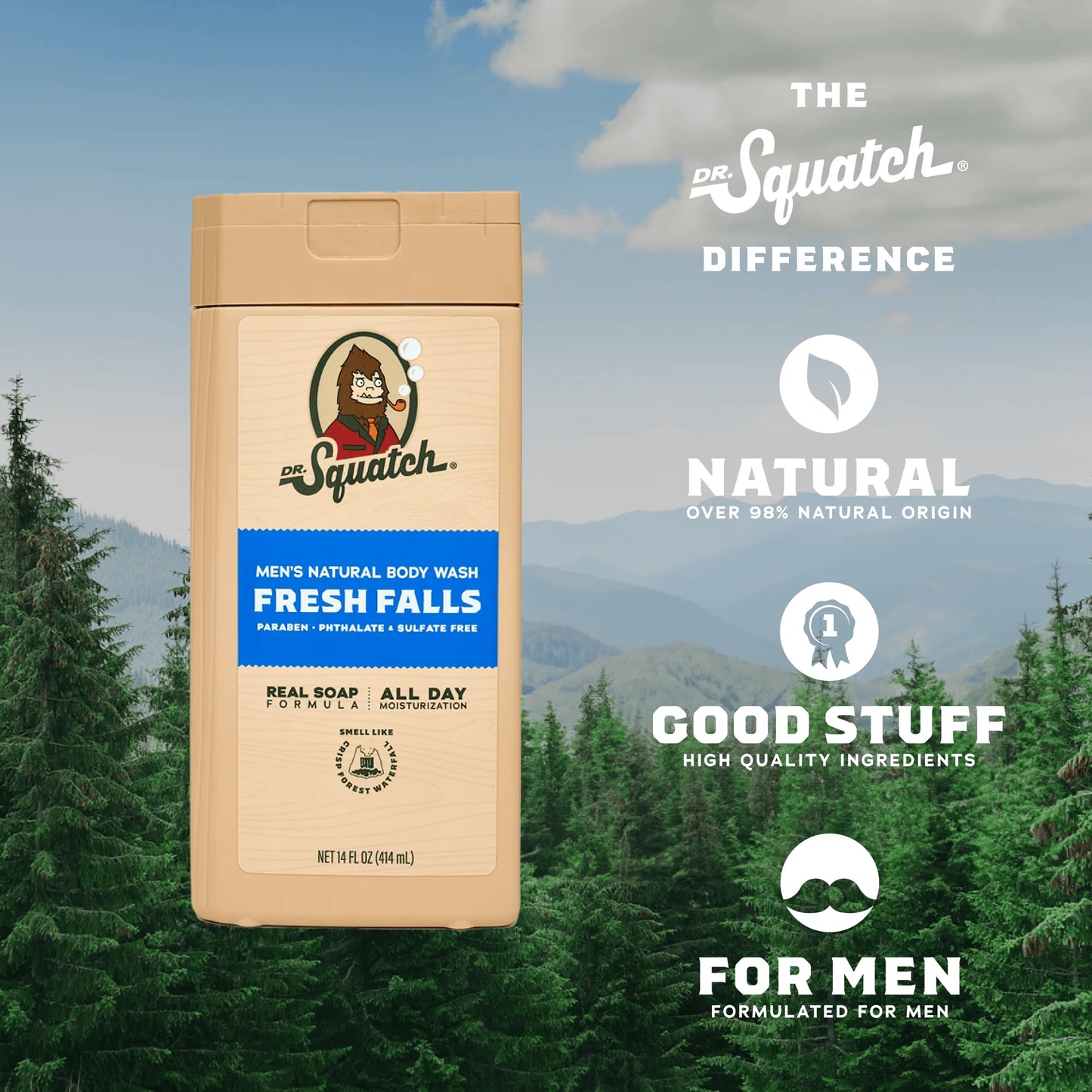 Fresh Falls Natural Body Wash for Men, 14 Fl Oz