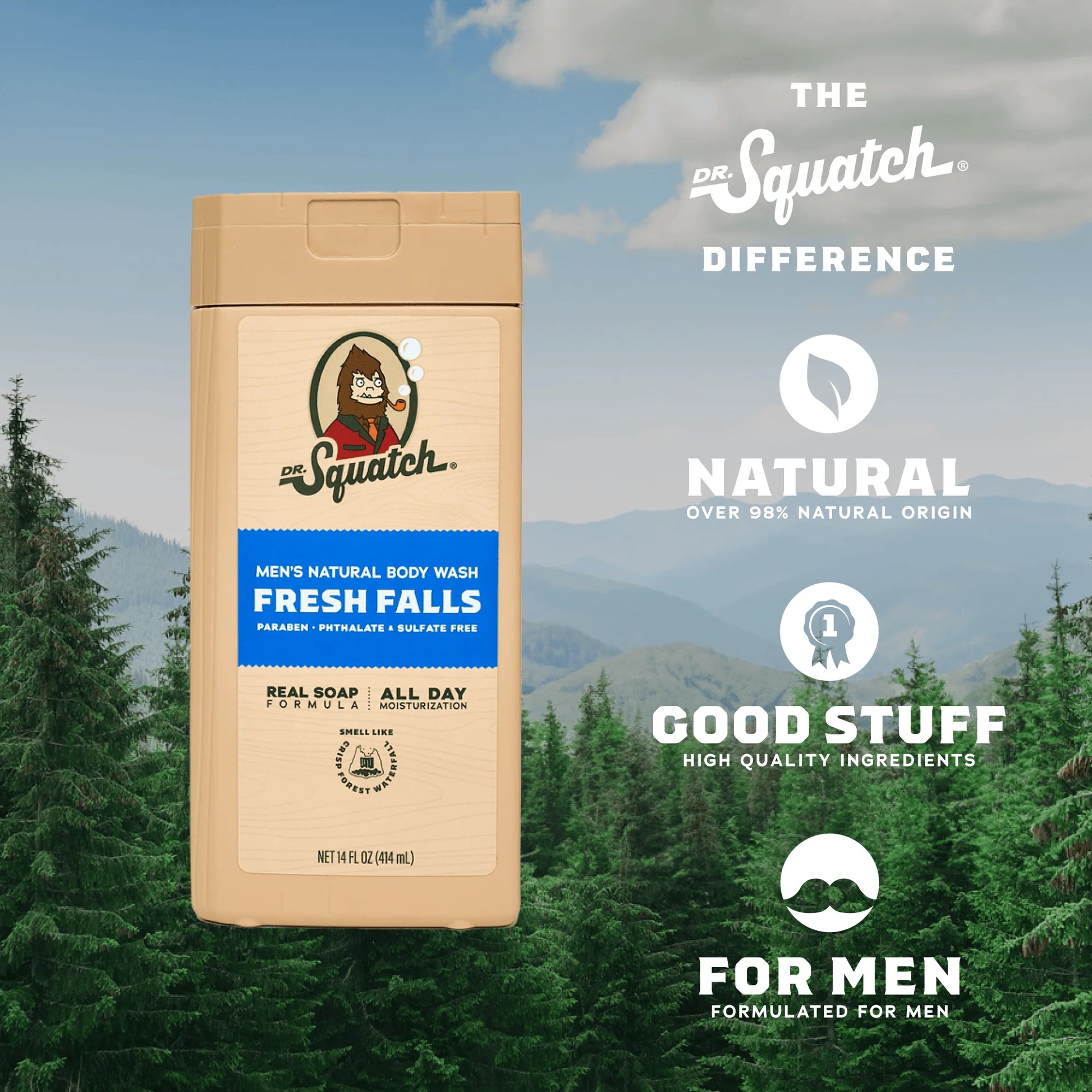 Fresh Falls Natural Body Wash for Men, 14 Fl Oz