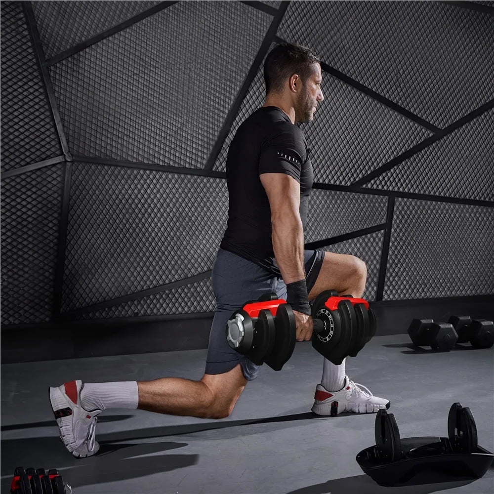 11-In-1 Adjustable Dumbbell Weight for Home Gym, Black & Red