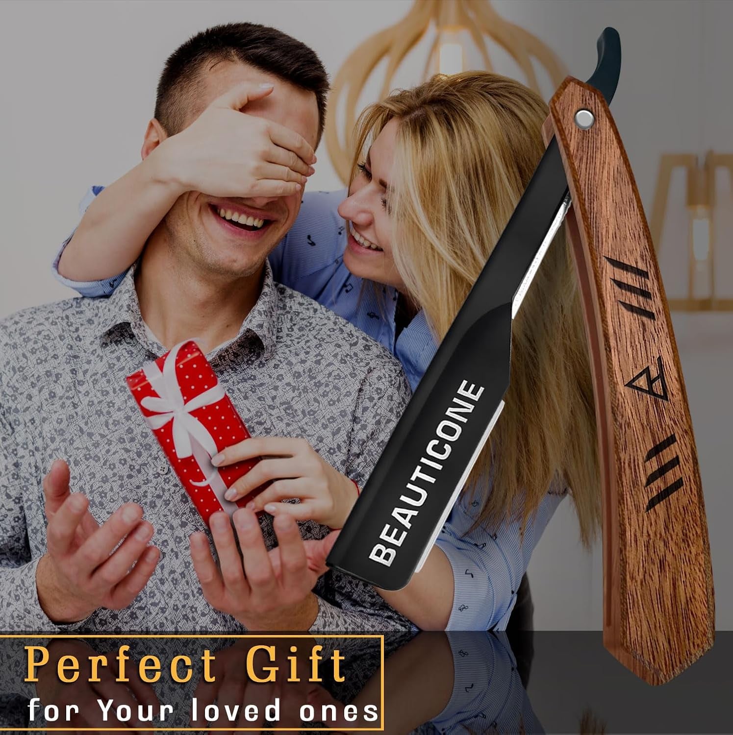 Straight Razors for Men, Straight Edge Razor with 100 Single Edge Blades, Stainless Steel, Barber Razor for Men'S Shaving, Barber Shaving Knife, Wooden Handle, Slide-Out