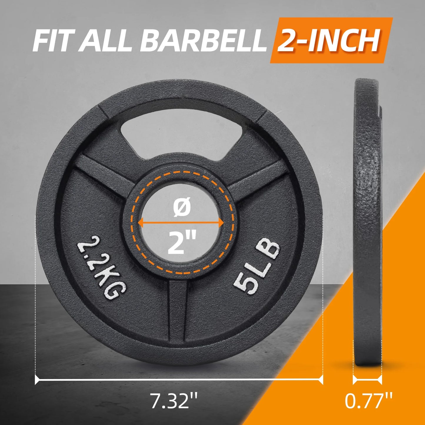 Cast Iron Weight Plates, Black, 2-Inch，Multiple Weight Options, Pair or Set, for Strength Training & Home Gym