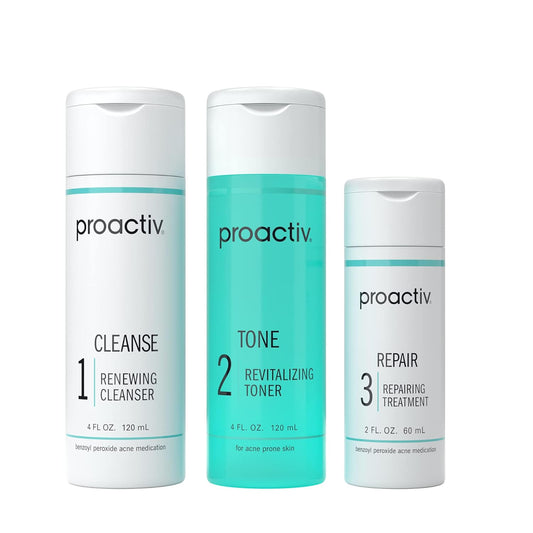 3 Step Acne Treatment - Benzoyl Peroxide Face Wash, Repairing Acne Spot Treatment for Face and Body, Exfoliating Toner - 60 Day Complete Acne Skin Care Kit